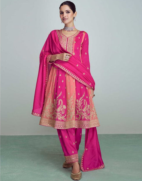 Exquisite Classic Premium Salwar Suit Pink Lemonade Premium Silk Pant Suit Close-up View