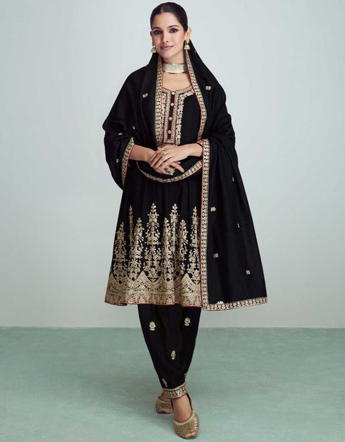 Exquisite Classic Premium Salwar Suit Black Premium Silk Pant Suit Back View