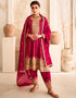Treding Party Wear Premium Silk Premium Salwar Suit Rose Red Premium Silk Pant Suit Close-up View