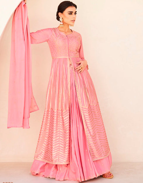 Designer Party Wear Readymade Salwar Suit Pink Premium Silk Lehenga Suit Front View