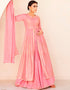 Designer Party Wear Readymade Salwar Suit Pink Premium Silk Lehenga Suit Front View