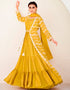 Designer Party Wear Readymade Salwar Suit Yellow Premium Silk Lehenga Suit Front View