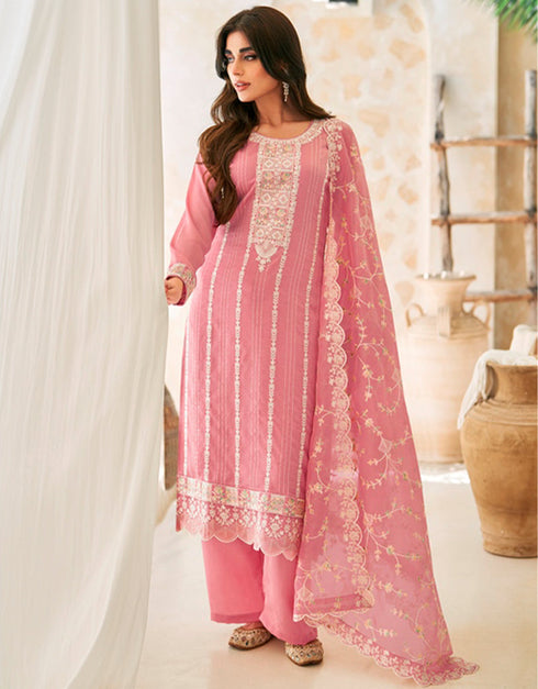 Designer Party Wear Silk Blend Salwar Suits Collection Ruddy Pink Myntra Silk Pant Straight Front View