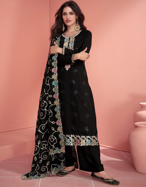 chic woodsmoke premium silk heavy designer wedding wear salwar suit with woodsmoke premium silk ie-9816 Back View