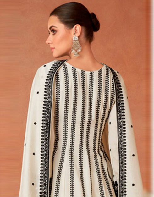 Designer Party Wear Readymade Salwar Suit White Premium Silk Palazzo Suit Back View