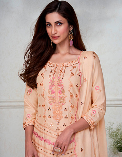 fashionable mandys pink premium chinnon silk designer traditional wedding wear salwar suit with mandys pink premium chinnon silk ie-9871 Close-up View