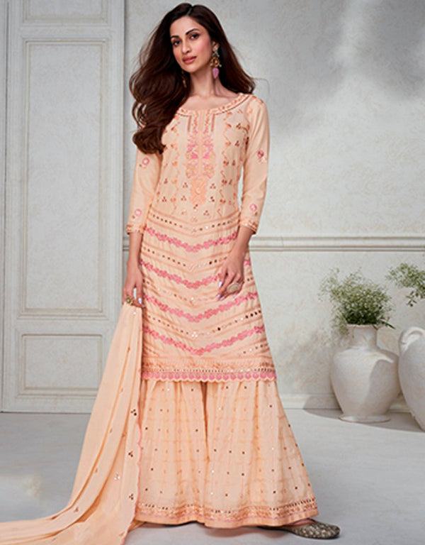 fashionable mandys pink premium chinnon silk designer traditional wedding wear salwar suit with mandys pink premium chinnon silk ie-9871 Front View