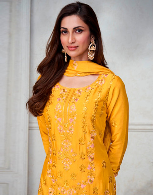 sleek persian orange premium chinnon silk designer traditional wedding wear salwar suit with persian orange premium chinnon silk ie-9872 Close-up View