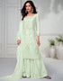 modern green white premium chinnon silk designer traditional wedding wear salwar suit with green white premium chinnon silk ie-9873 Front View