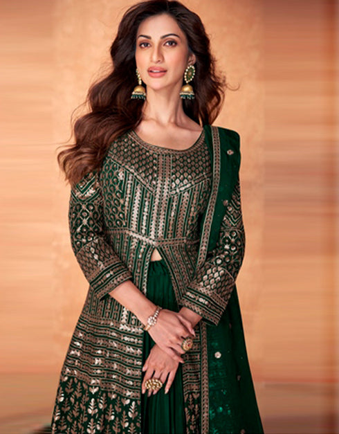 stylish palm green real georgette designer party wear readymade salwar suit with palm green real georgette ie-9886 Close-up View