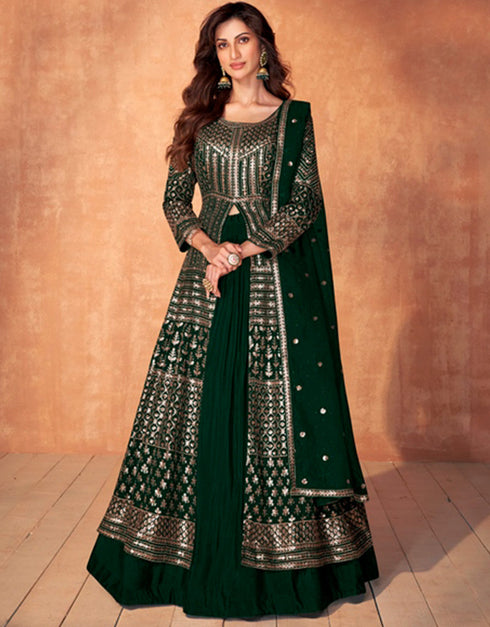 stylish palm green real georgette designer party wear readymade salwar suit with palm green real georgette ie-9886 Front View
