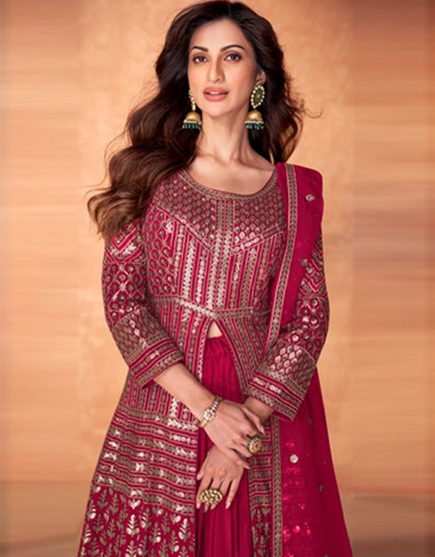 trendy lipstick red real georgette designer party wear readymade salwar suit with lipstick red real georgette ie-9888 Close-up View