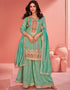 stylish elf green organza simar silk designer party wear salwar suit with elf green organza simar silk ie-9894 Front View