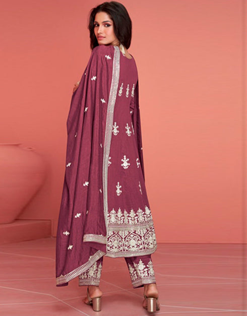 stylish light maroon premium silk heavy designer wedding wear salwar suit with light maroon premium silk ie-9897 Close-up View