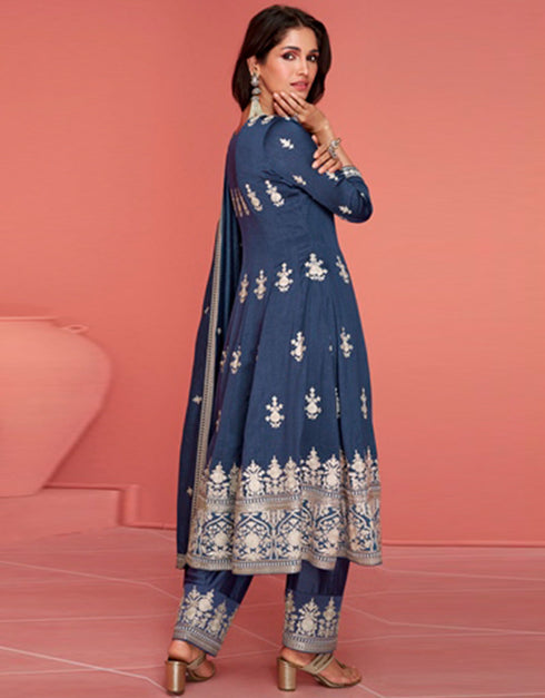 chic bluewood premium silk heavy designer wedding wear salwar suit with bluewood premium silk ie-9898 Close-up View