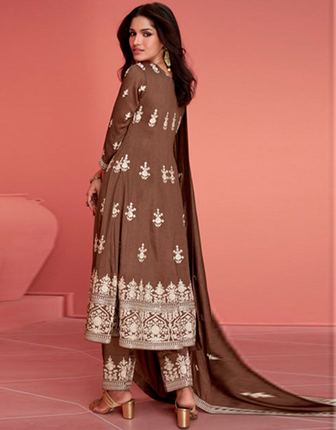 trendy deep coffee premium silk heavy designer wedding wear salwar suit with deep coffee premium silk ie-9899 Close-up View