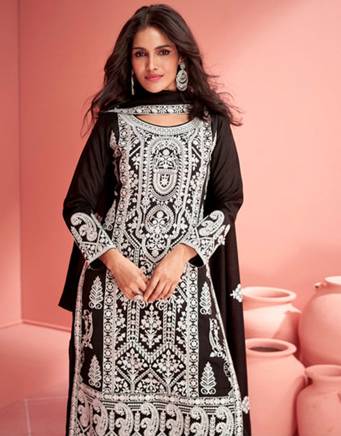 stylish black premium silk designer party wear salwar suit with black premium silk ie-9903 Close-up View