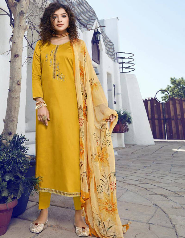 Jam Silk Yellow Straight Suit Pant Bottom