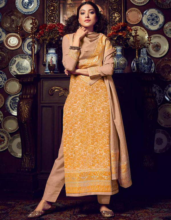 Handloom Weaving Cotton Jacquard Mustard Straight Suit Pant Bottom