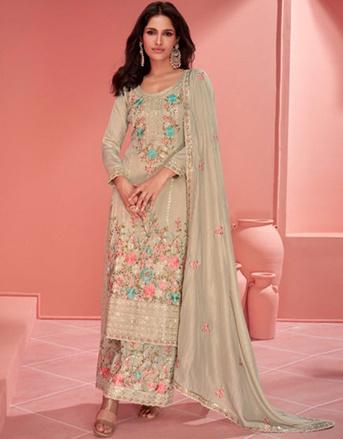 elegant sorrell brown organza simar silk heavy designer wedding wear salwar suit with sorrell brown organza simar silk ie-9962 Front View