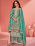 fashionable greyish teal organza simar silk heavy designer wedding wear salwar suit with greyish teal organza simar silk ie-9963 Side View