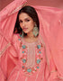 sleek coral pink organza simar silk heavy designer wedding wear salwar suit with coral pink organza simar silk ie-9964 Back View