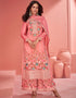 sleek coral pink organza simar silk heavy designer wedding wear salwar suit with coral pink organza simar silk ie-9964 Front View