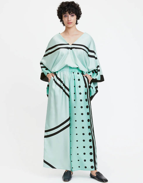 Light Mint Green & Black Soft Satin Silk Kaftan