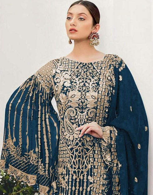Designer Party Wear Faux Georgett Pakistani Suit Collection Morpeach Faux Georgette Pant Pakistani Suits Close-up View