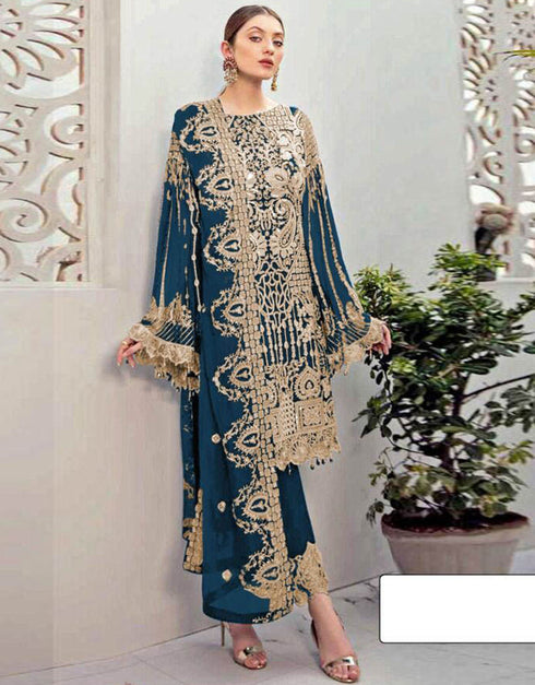 Designer Party Wear Faux Georgett Pakistani Suit Collection Morpeach Faux Georgette Pant Pakistani Suits Front View