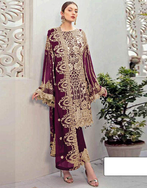 Designer Party Wear Faux Georgett Pakistani Suit Collection Purple Faux Georgette Pant Pakistani Suits Front View