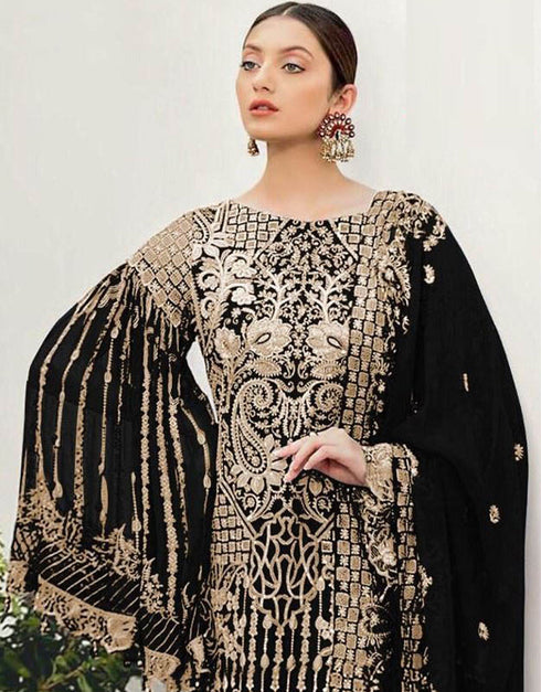 Designer Party Wear Faux Georgett Pakistani Suit Collection Black Faux Georgette Pant Pakistani Suits Close-up View