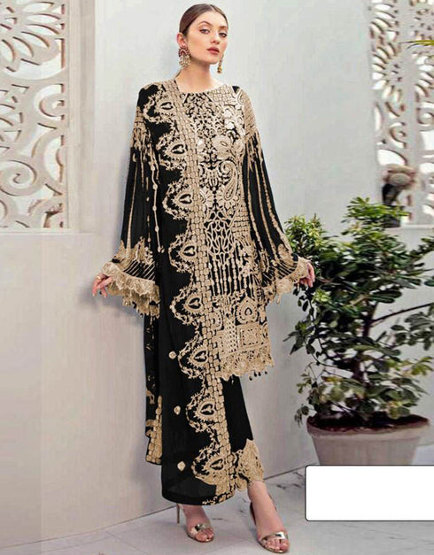 Designer Party Wear Faux Georgett Pakistani Suit Collection Black Faux Georgette Pant Pakistani Suits Front View