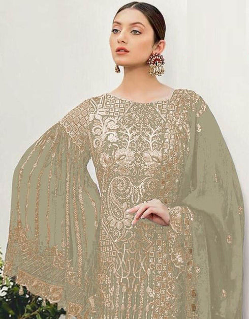 Designer Party Wear Faux Georgett Pakistani Suit Collection Beige Faux Georgette Pant Pakistani Suits Close-up View