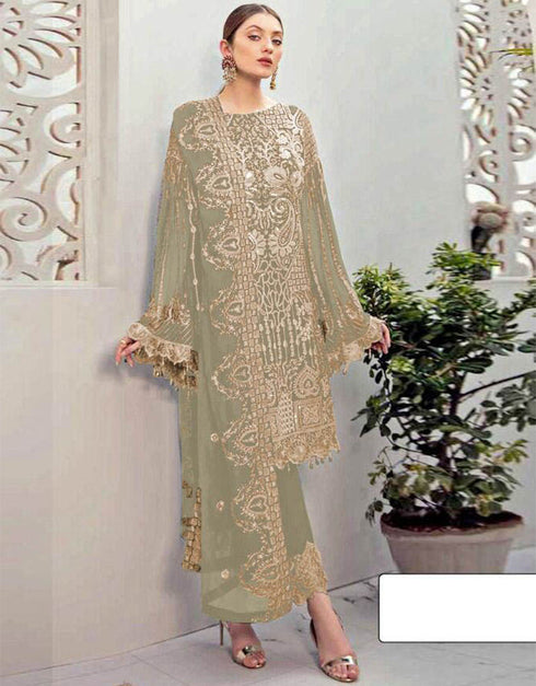 Designer Party Wear Faux Georgett Pakistani Suit Collection Beige Faux Georgette Pant Pakistani Suits Front View