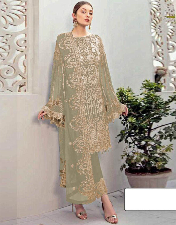 Designer Party Wear Faux Georgett Pakistani Suit Collection Beige Faux Georgette Pant Pakistani Suits Front View