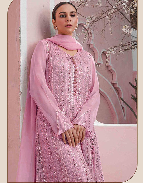 Designer Party Wear Faux Georgett Pakistani Suit Collection Purple Faux Georgette Palazzo Pakistani Suits Close-up View