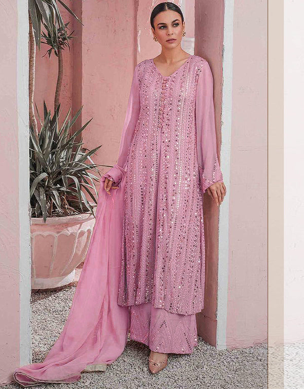 Designer Party Wear Faux Georgett Pakistani Suit Collection Purple Faux Georgette Palazzo Pakistani Suits Front View