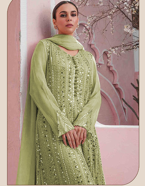 Designer Party Wear Faux Georgett Pakistani Suit Collection Pista Faux Georgette Palazzo Pakistani Suits Close-up View