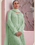 Designer Party Wear Faux Georgett Pakistani Suit Collection Green Faux Georgette Palazzo Pakistani Suits Close-up View