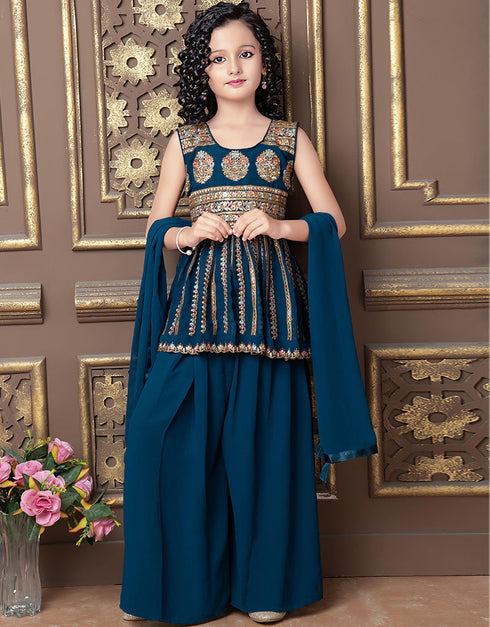 Designer Kidswear Readymade Sharara Suits Rama Faux Georgette Sharara Suit Front View