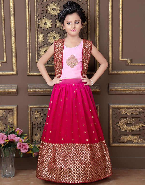 Designer Kidswear Readymade Lehenga Choli Light Pink Faux Georgette Lehenga Choli Front View