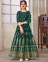 Designer Wear Readymade Kids Long Gown Green Rayon Gowns Front View