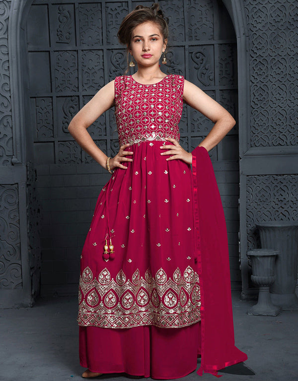 Designer Kidswear Readymade Sharara Suits Pink Georgette Sharara Suit Front View