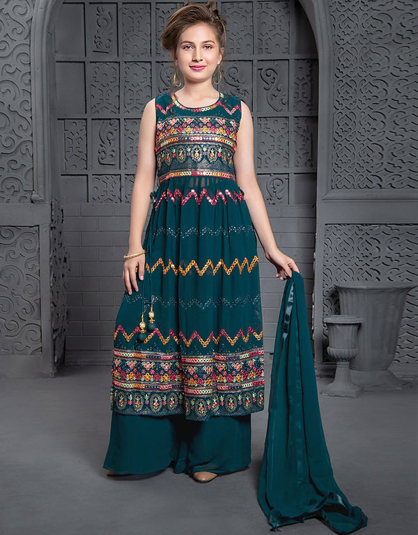 Designer Kidswear Readymade Sharara Suits Rama Georgette Sharara Suit Front View