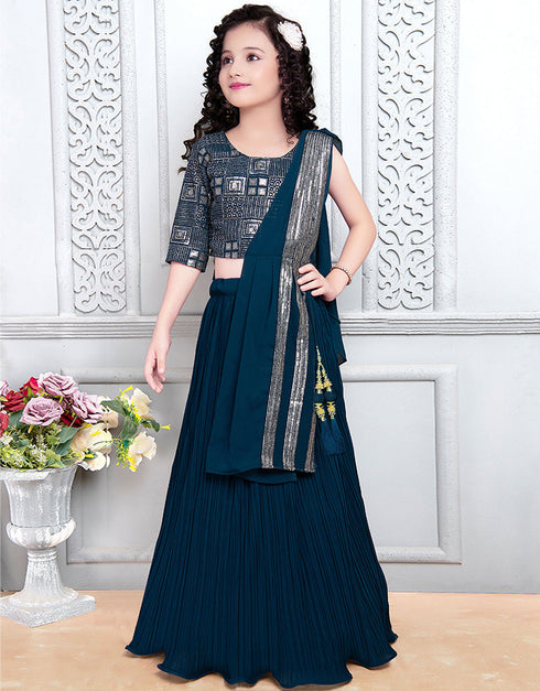 Designer Kidswear Readymade Lehenga Choli Rama Faux Georgette Lehenga Choli Front View