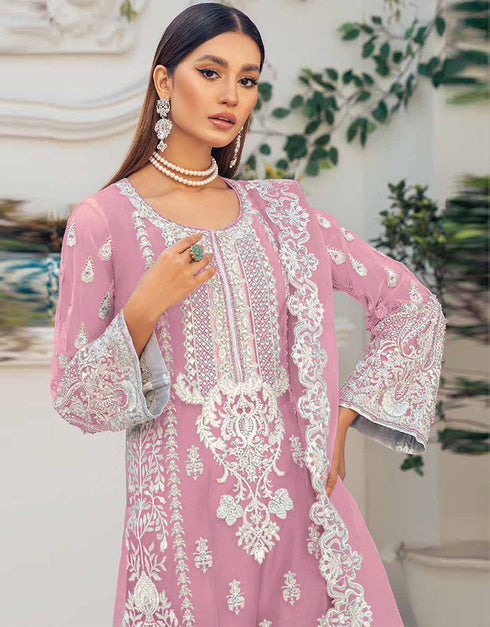 Designer Party Wear Organza Silk Pakistani Sui Collection Pink Organza Silk Pant Pakistani Suits Close-up View