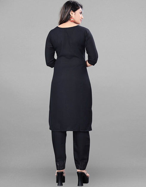 Designer Party Wear Readymade Black Rayon Pant Straight Close-up View