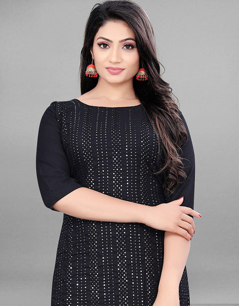 Designer Party Wear Readymade Black Rayon Pant Straight Back View