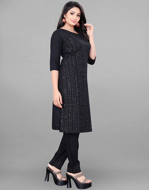 Designer Party Wear Readymade Black Rayon Pant Straight Side View